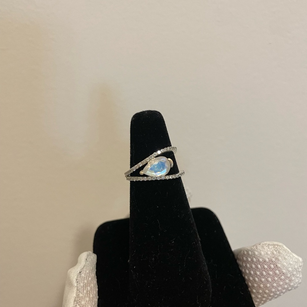 Moonstone Double Shank Ring In Sterling Silver White Topez